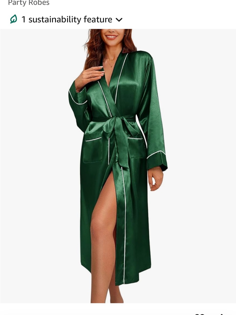 Ekouaer Emerald Green Satin Full-Length Robe